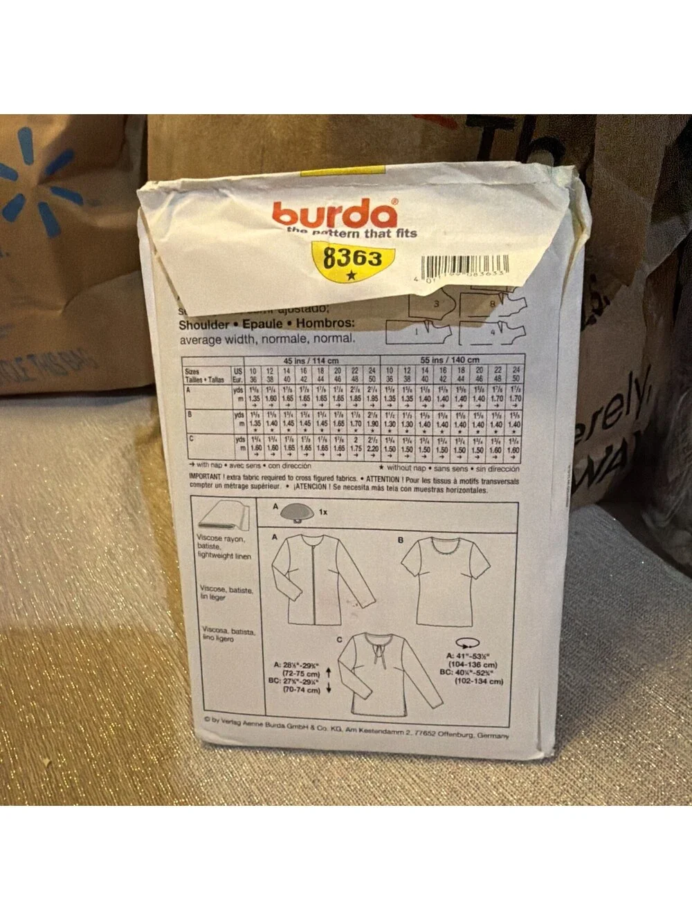 Burda Easy Sewing Pattern 8363 Women's Jacket & Top Sz 10-24 Uncut